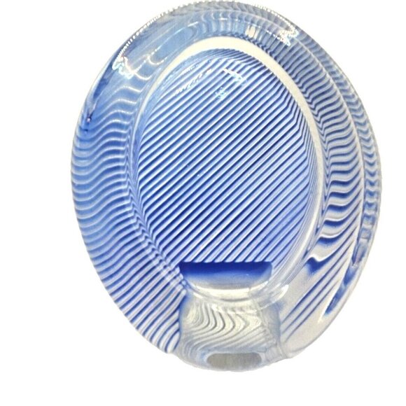 Mikasa Glass Oval Picture Frame Blue Wavy Stripes - Made in Japan - Vintage - Picture 11 of 11